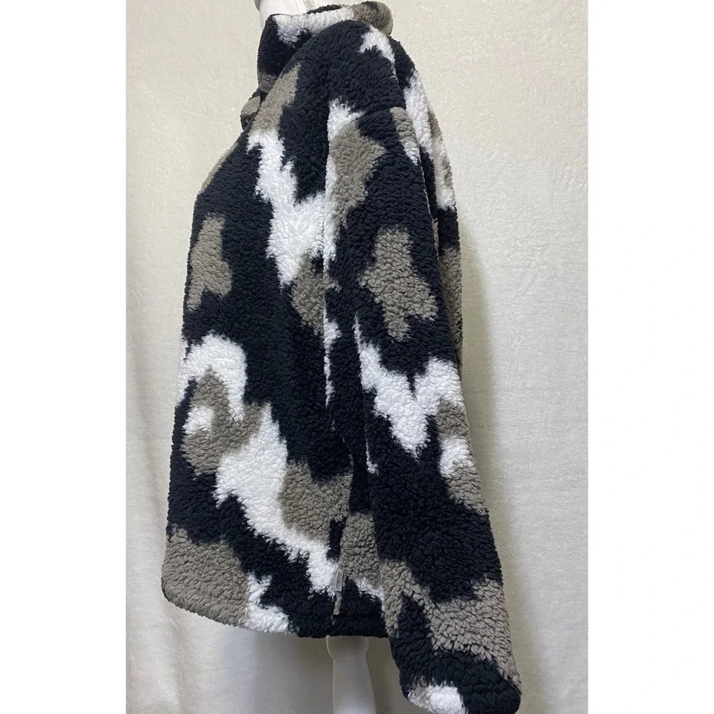 Eddie Bauer Fleece Pullover Women Size XL Black Camo Plush 1/4 Zip Soft Jacket
